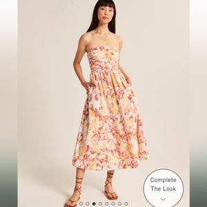 Abercrombie & Fitch Midi Ruched Floral Poplin Dress Size Small pockets!